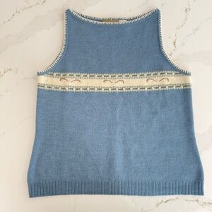 Vintage Y2K Cottage-core Detailed Blue and Cream Wool-blend Sweater Vest XL